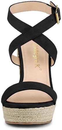 Amazon.com | Allegra K Women's Slingback Crisscross Wedges Heel Black Espadrille Sandals - 7.5 M US | Platforms & Wedges
