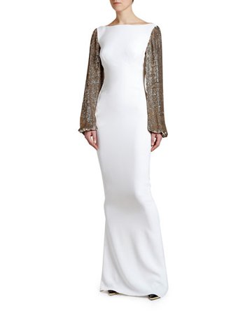 Stella McCartney Boat-Neck Golden Sequined-Sleeve Gown