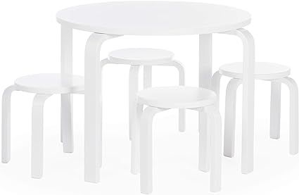 Amazon.com: Guidecraft Nordic Table and Chairs Set for Kids: Natural - 4 Stacking Bentwood Stools with Curved Wood Activity Table - Children's Modern Kitchen, Playroom and Classroom Furniture : Home & Kitchen