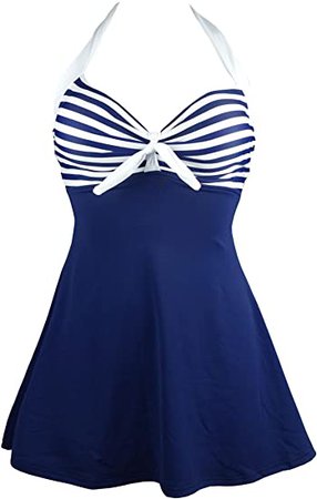 COCOSHIP Vintage Sailor Pin Up Swimsuit Retro One Piece Skirtini Cover Up Swimdress(FBA) at Amazon Women’s Clothing store