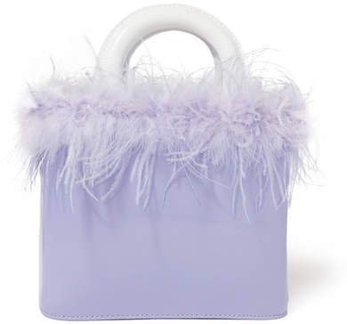 STAUD - Nic Feather-trimmed Patent-leather Tote - Lavender