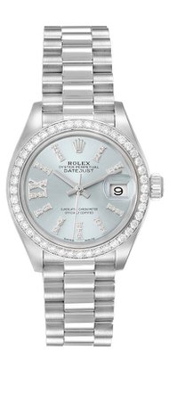 Rolex President Ice Blue Dial Platinum Diamond Ladies Watch
