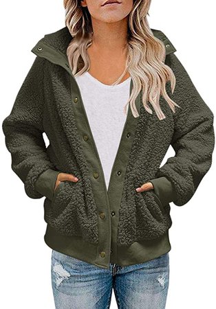 MEROKEETY Womens Winter Long Sleeve Button Sherpa Jacket Coat Pockets Warm Fleece at Amazon Women's Coats Shop