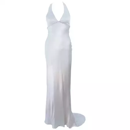 MONIQUE LHUILLIER White Silk Wedding Gown with Halter and Rhinestones Size 6-8 For Sale at 1stDibs | white silk gown, monique lhuillier wedding dress, white silk halter dress