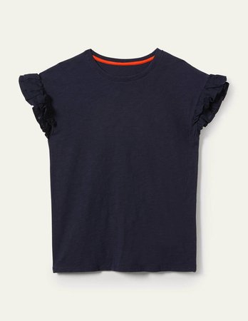 Woven Frill Sleeve T-shirt - Navy | Boden US