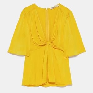 Zara Tops | Zara Yellow Knotted Satin Blouse | Poshmark