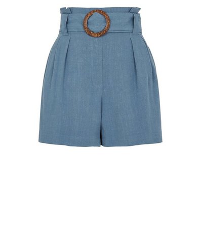 Pale Blue Linen Look Buckle Shorts | New Look