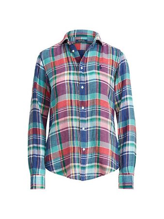 Polo Ralph Lauren Classic-Fit Plaid Linen Shirt | SaksFifthAvenue