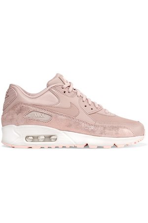 Nike | Air Max 90 Premium cracked metallic-suede, leather and mesh sneakers | NET-A-PORTER.COM