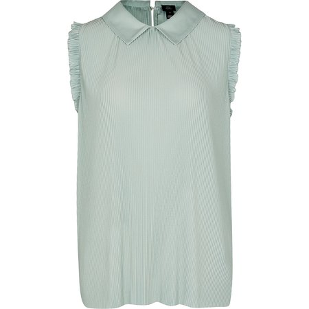 Green collar neck pleated blouse top | River Island