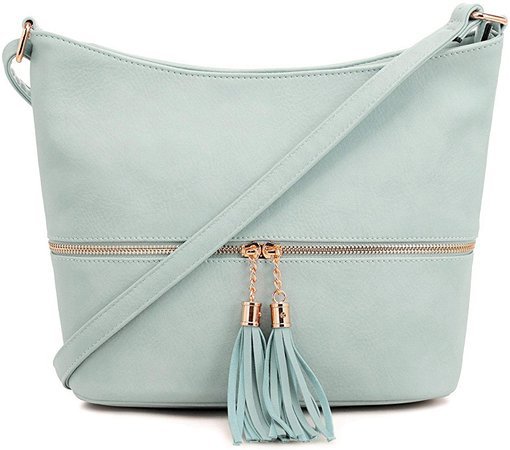 amazon.com Amazon.com: DELUXITY Medium Size Hobo Crossbody Bag with Tassel/Zipper Accent (Mint): Shoes | ShopLook