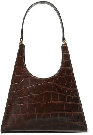 Rey Croc-effect Leather Shoulder Bag - Dark brown