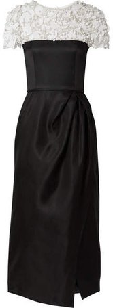 Embellished Chiffon-paneled Silk-canvas Midi Dress - Black