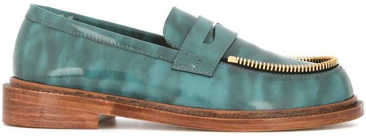 Le Mocassin Zippe sea green leather loafers