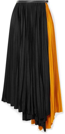 Asymmetric Two-tone Pleated Jersey Wrap Skirt - Black