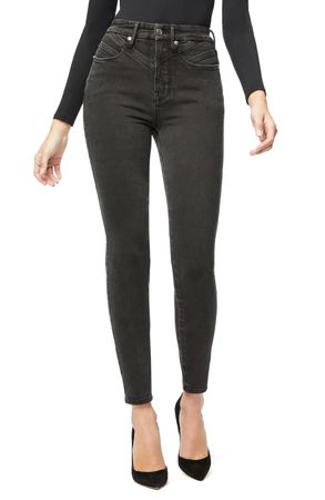 Good American Good Curve High Waist Front Yoke Detail Ankle Skinny Jeans (Regular & Plus Size) | Nordstrom