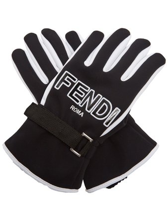 Fendi Bi-Colour Logo-Print Gloves In Black | ModeSens