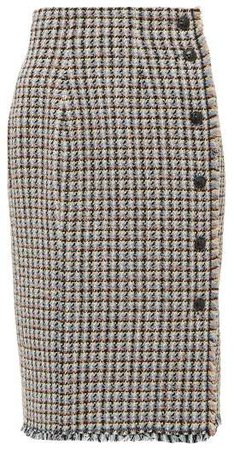 Houndstooth Tweed Cotton Blend Skirt - Womens - Pink Multi