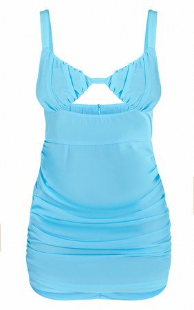 Aqua Blue Chiffon Ruched Underbust Cut Out Bodycon Dress | PrettyLittleThing USA