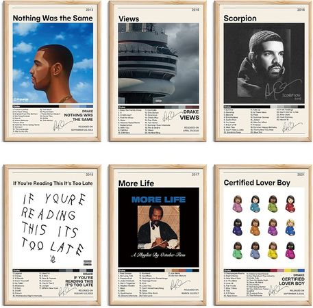 Amazon.com: QOBNN Rapper Drake Poster, Rap Music Album Cover Artwork and Tracklist Posters Set of 6 Canvas Wall Art Prints Aesthetic Home Decor for Bedroom Living Room (8x12 Inch, Unframed): Posters & Prints