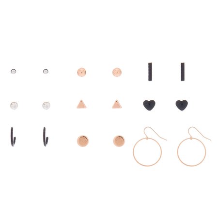 Rose Gold Mixed Earring Set - 9 Pack | Claire's US
