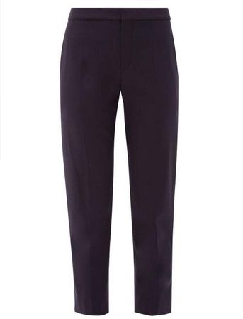 Mid Rise Cropped Wool Blend Trousers - Womens - Navy
