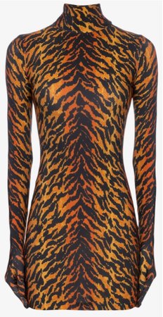 Vetements orange and black tiger print glove mini dress