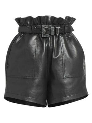 Saint Laurent - Paperbag Leather Shorts - saks.com