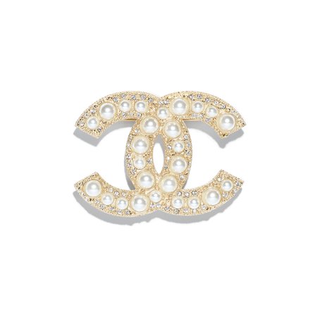 Metal, Strass & Resin Gold & Pearly White Brooch | CHANEL