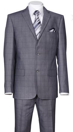 Fitted Plaid Suit Men's Gray Windowpane Pattern Milano 570203