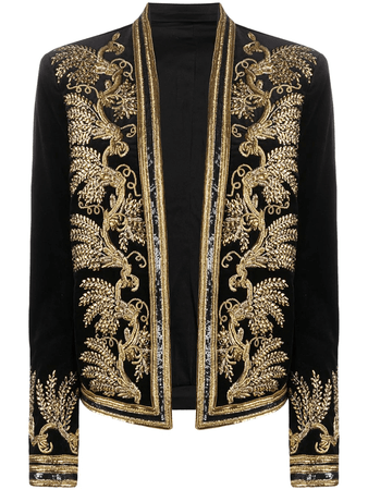 Balmain Embroidered Velvet Spencer Jacket In Black | ModeSens