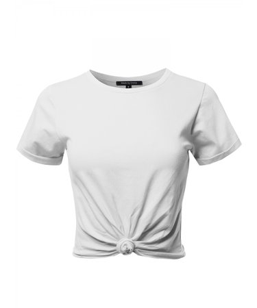 Women's Causal Solid Loose Roll Up Short Sleeve Knot Front Crop Top Tee T-Shirt - FashionOutfit.com
