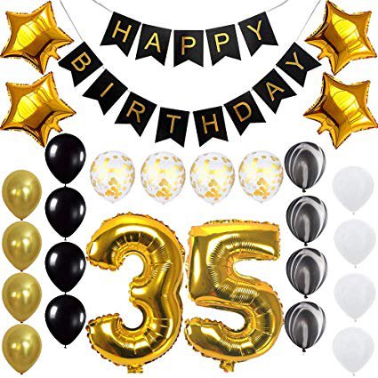Happy 35th Birthday Banner Balloons Set for 35 Years Old Birthday Party Decoration Supplies Gold Black: Health & Personal Care