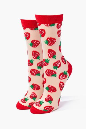 Sheer Strawberry Crew Socks