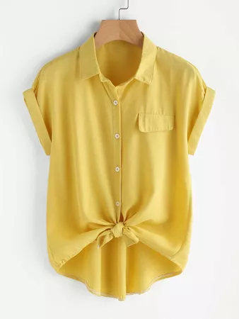 Knotted Self-Tie Button-Front Shirt | ROMWE