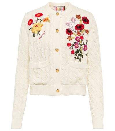 Gucci - Floral cable-knit cotton cardigan | Mytheresa