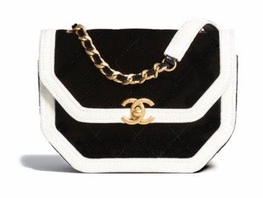 Chanel - MINI FLAP BAG Velvet & Gold-Tone Metal Black & White