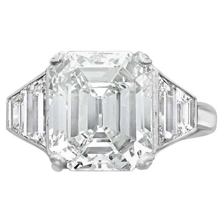 5.01 Carat E VS2 Vintage Emerald Cut Diamond Platinum Ring by Hancocks For Sale at 1stdibs
