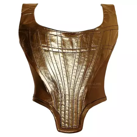 Vivienne Westwood Iconic Gold Corset Rare Red Label For Sale at 1stDibs | damask sequin high neck bodysuit, gold metallic corset, metallic gold corset