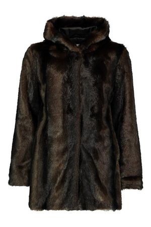 Vintage Style Faux Fur Hooded Coat | Boohoo brown