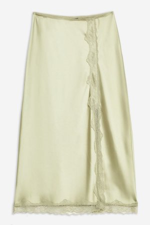 Lace Trim Bias Satin Midi Skirt | Topshop sage