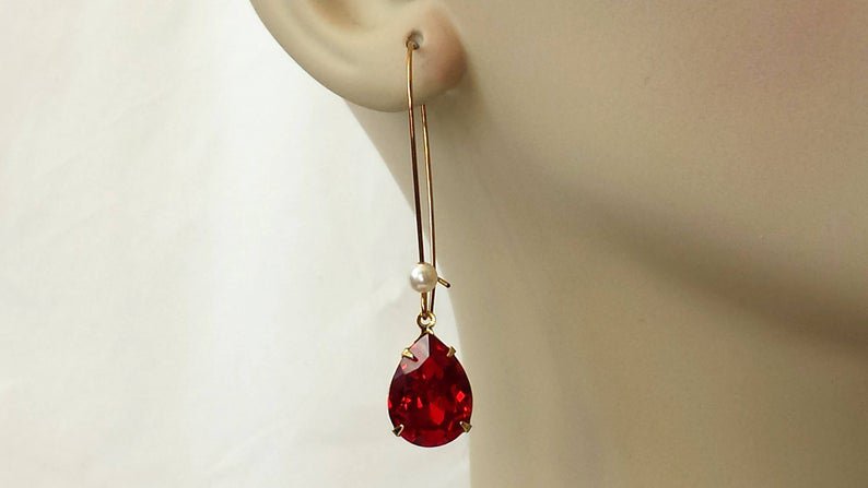 Red Crystal Earrings Swarovski Red Teardrop Earrings Red | Etsy