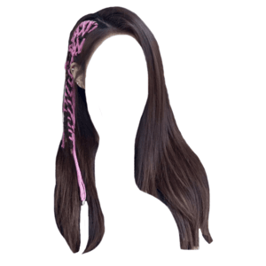 Brown Hair with Pink Ribbon Tied in Hair PNG