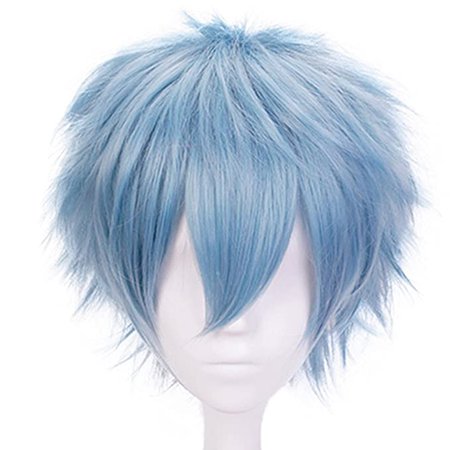 Amazon.com: Anogol Hair Cap+Blue Anime Wig Short Cosplay Wig Synthetic Hair Halloween Hero Wigs Light Blue Wig : Clothing, Shoes & Jewelry