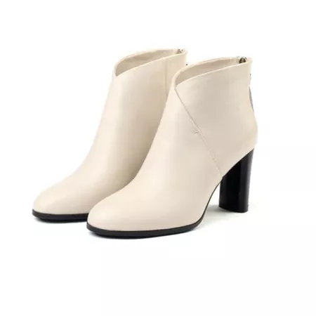 2019 Autumn And Winter NakedIeatheBoots With Thick Pointed Ankle Boots And Suede b In WARM WHITE EU 35 | DressLily.com
