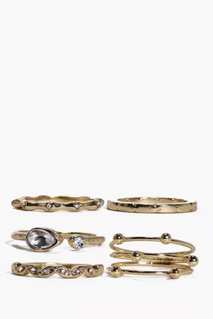 Grace Mixed Detail Ring Pack | Boohoo