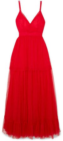 STAUD - Mandy Tulle Maxi Dress - Red