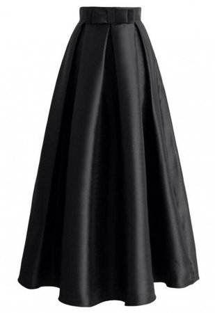Bowknot Pleated Full Maxi Skirt in Black - Retro, Indie and Unique Fashion
