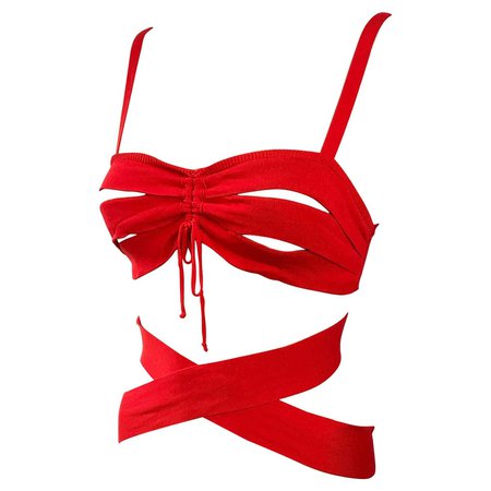 Jean Paul Gaultier Cutout Wrap Red Bralette Bra Crop Top For Sale at 1stDibs