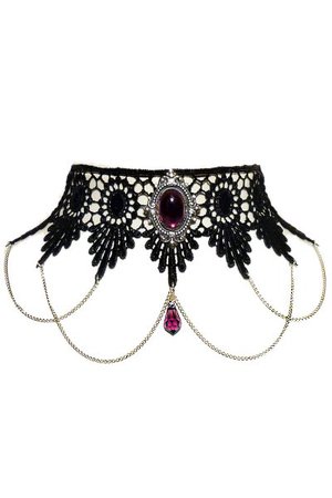 Sinistra Lace Gothic Choker with Purple Cabochon | Gothic